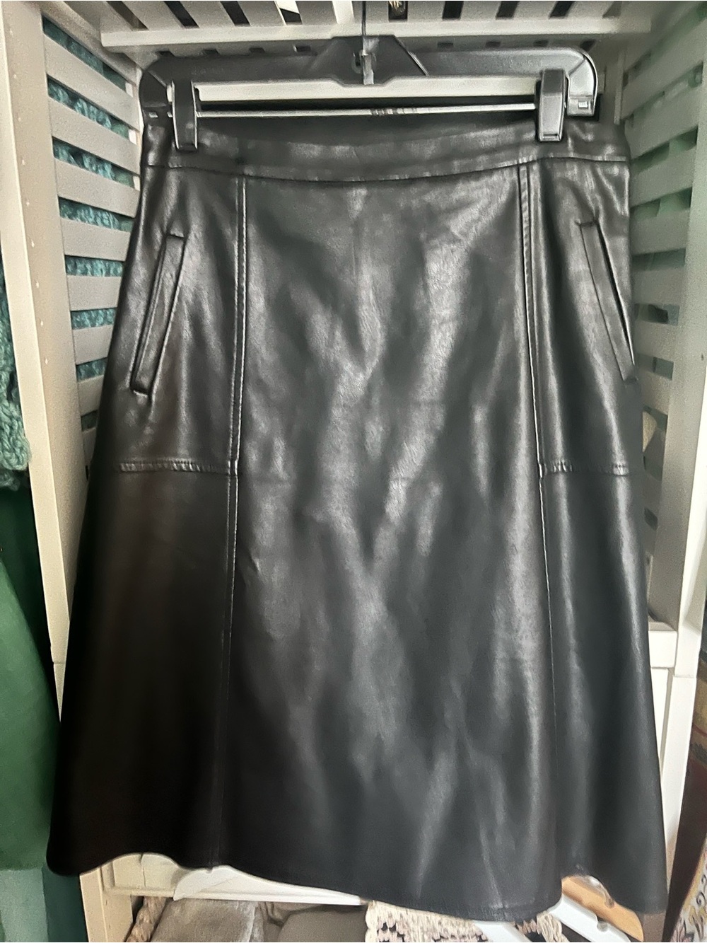 Black Vegan Leather A-Line Skirt - Women